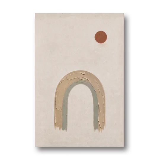 Textured Boho Wall Art with Arch and Rust Sun - Canvas Wall Art - Front