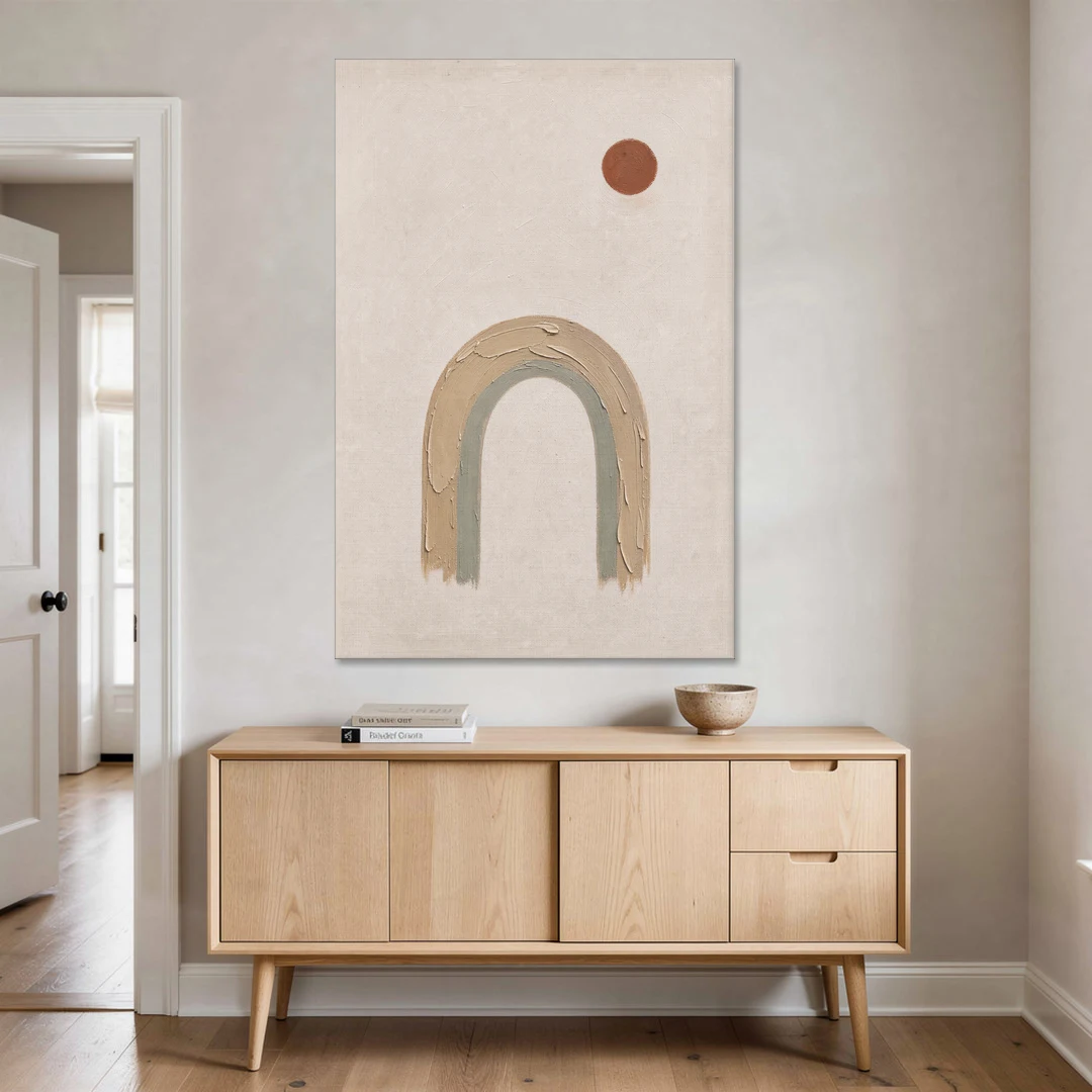 Textured Boho Wall Art with Arch and Rust Sun - Canvas Wall Art - Coffee Table - 40x60