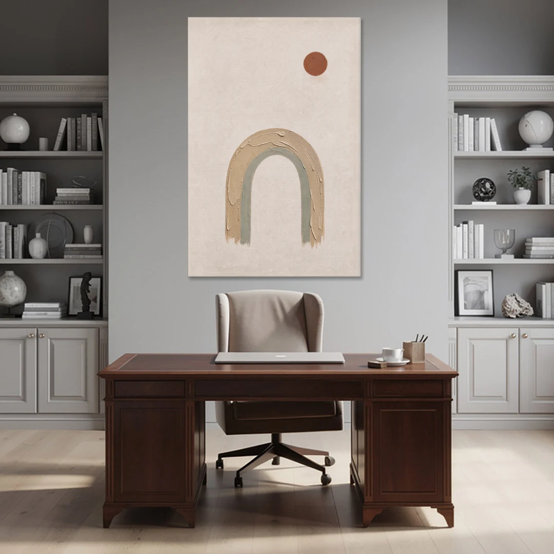 Textured Boho Wall Art with Arch and Rust Sun - Canvas Wall Art - Office - 40x60