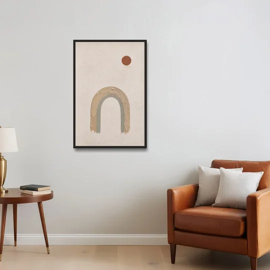 Textured Boho Wall Art with Arch and Rust Sun - Black Framed Canvas Wall Art - Sofa - 24x36