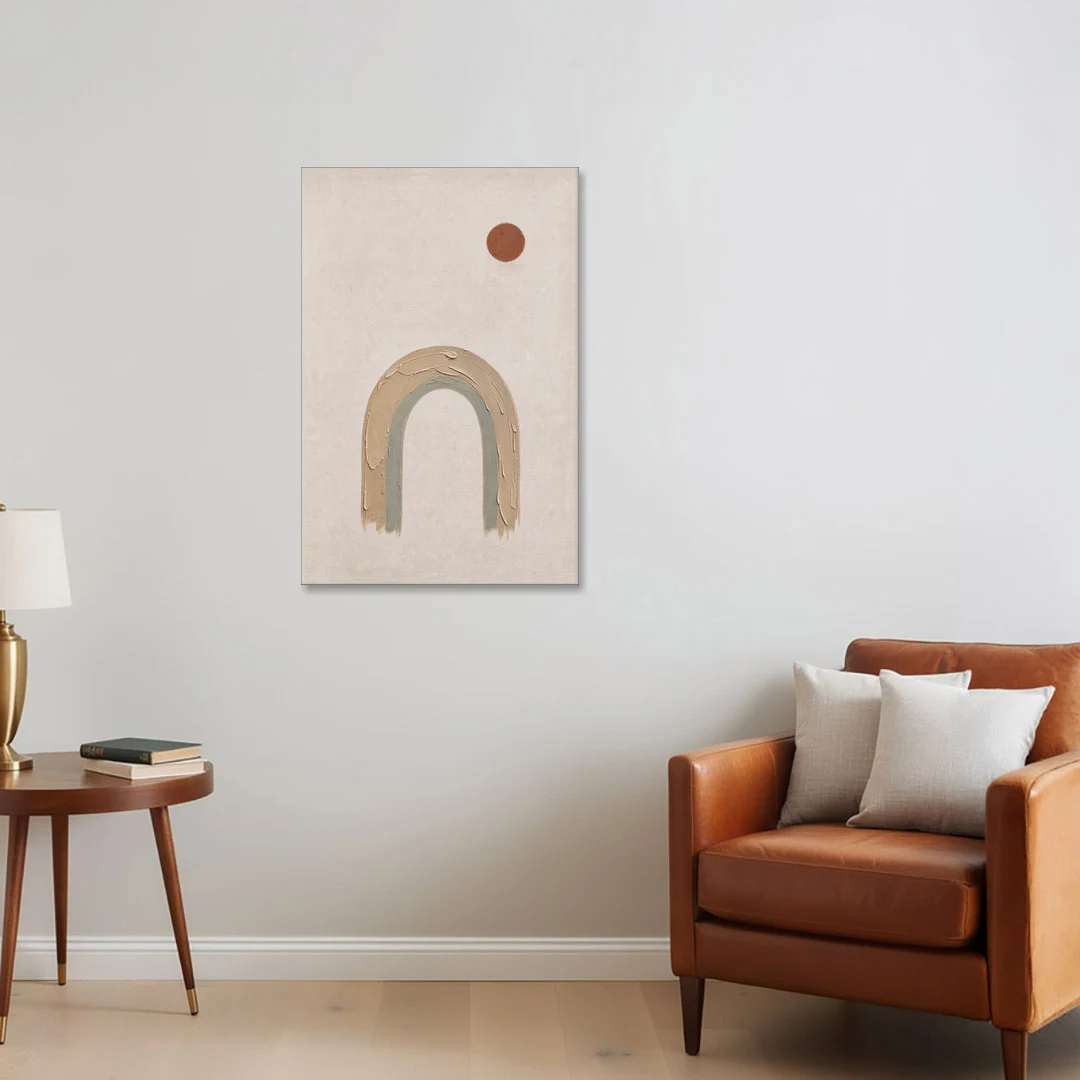 Textured Boho Wall Art with Arch and Rust Sun - Canvas Wall Art - Sofa - 24x36