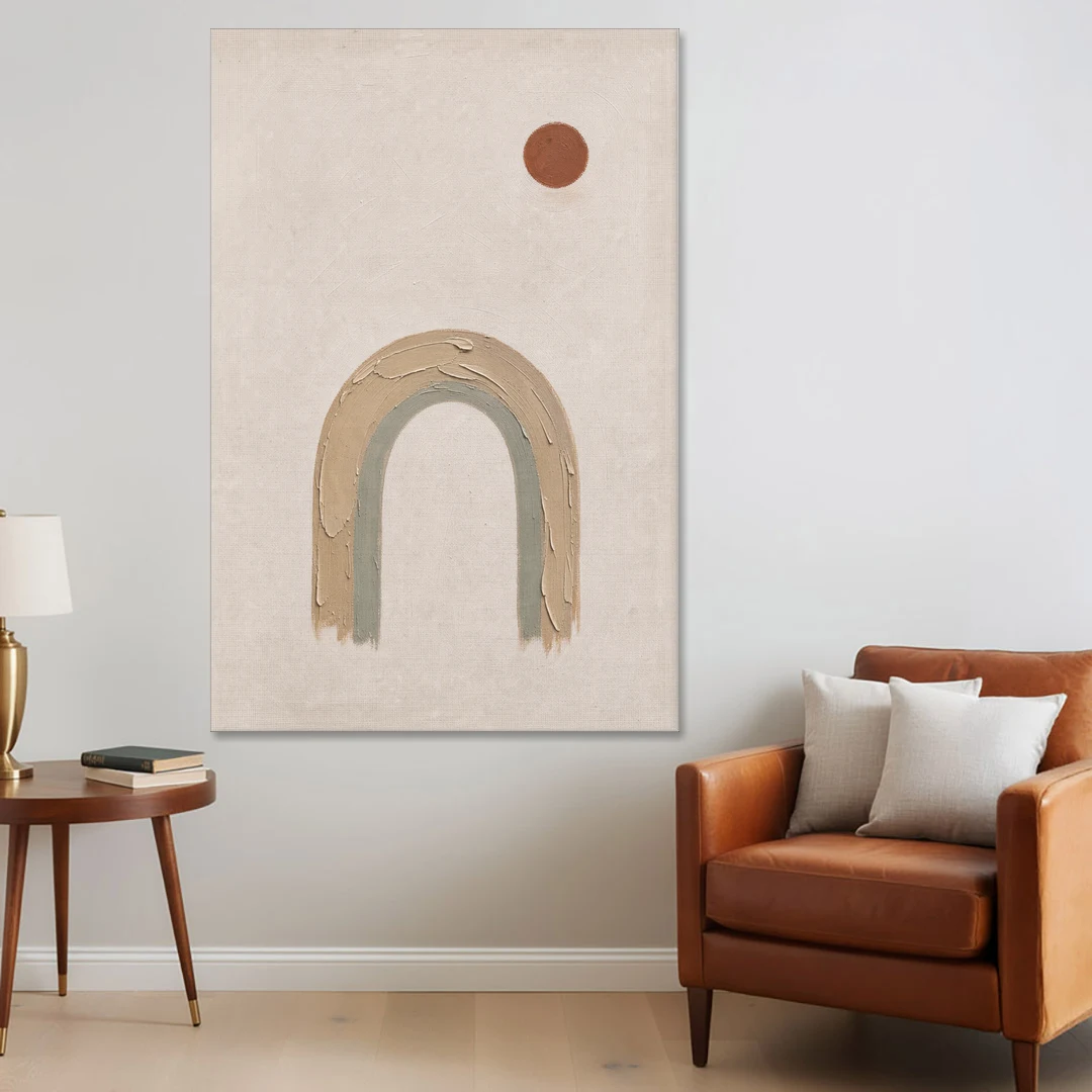 Textured Boho Wall Art with Arch and Rust Sun - Canvas Wall Art - Sofa - 40x60