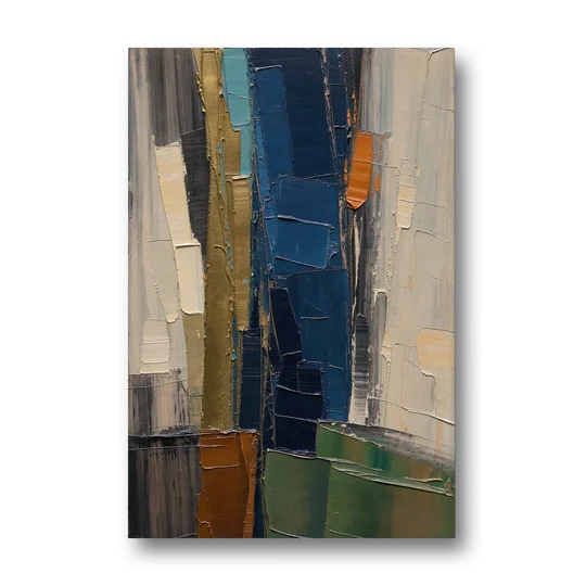 Textured Canvas Painting of Navy and Brass - Canvas Wall Art - Front