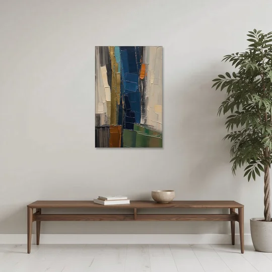 Textured Canvas Painting of Navy and Brass - Canvas Wall Art - Coffee Table - 24x36