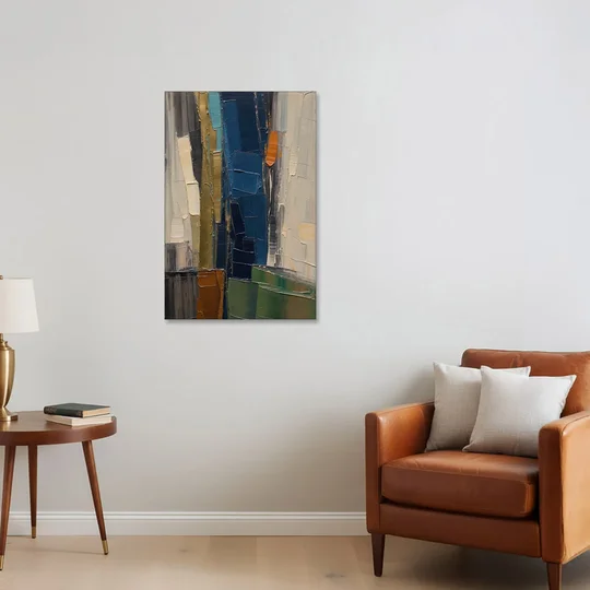 Textured Canvas Painting of Navy and Brass - Canvas Wall Art - Sofa - 24x36