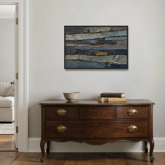 Textured Copper Seam in Basalt - Black Framed Canvas Wall Art - Coffee Table - 36x24