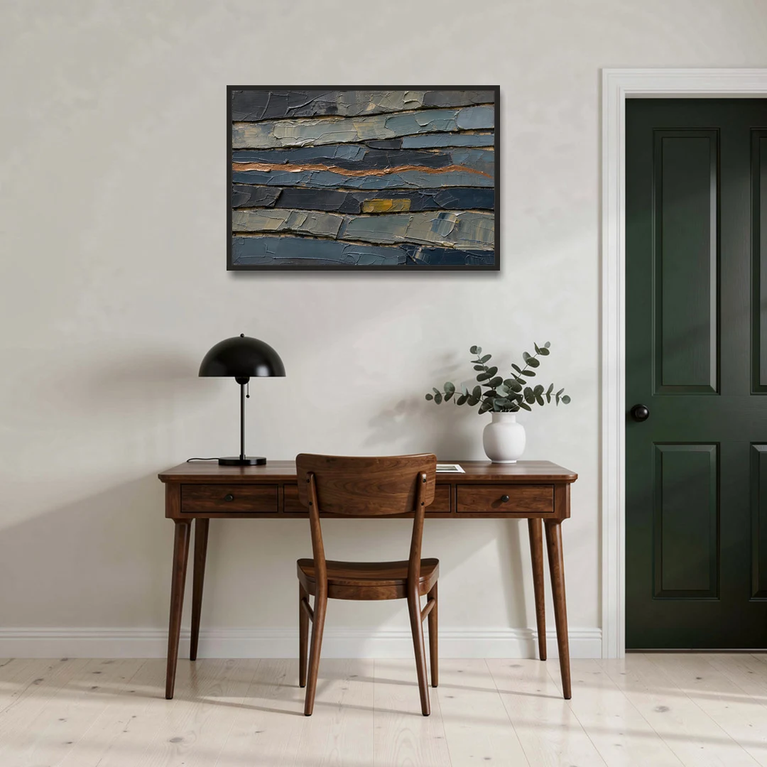 Textured Copper Seam in Basalt - Black Framed Canvas Wall Art - Office - 36x24