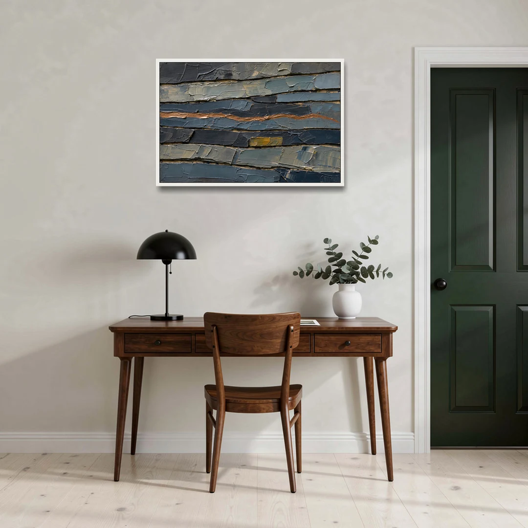 Textured Copper Seam in Basalt - White Framed Canvas Wall Art - Office - 36x24