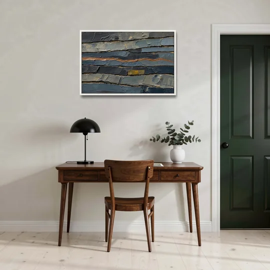 Textured Copper Seam in Basalt - White Framed Canvas Wall Art - Office - 36x24