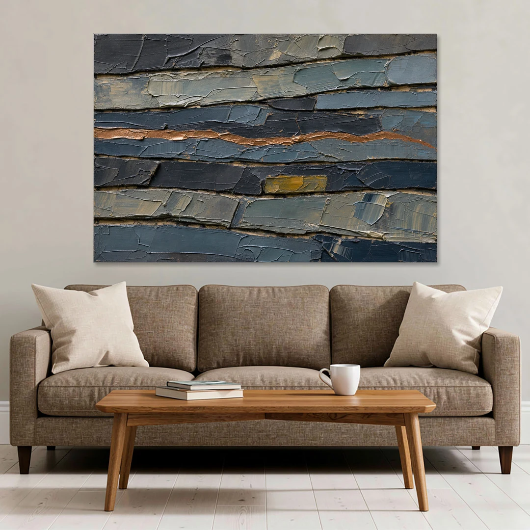 Textured Copper Seam in Basalt - Canvas Wall Art - Sofa - 60x40