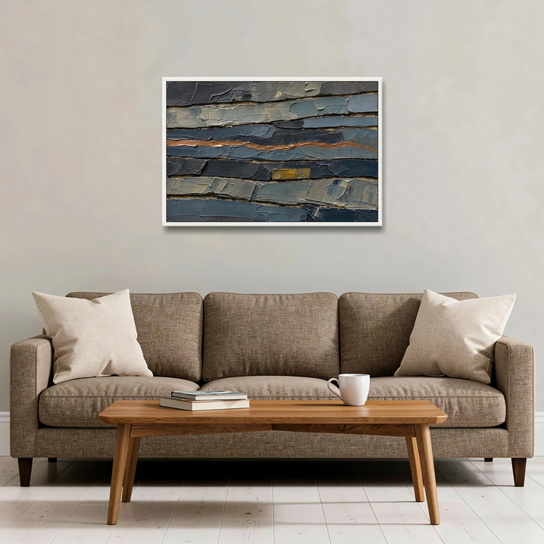 Textured Copper Seam in Basalt - White Framed Canvas Wall Art - Sofa - 36x24