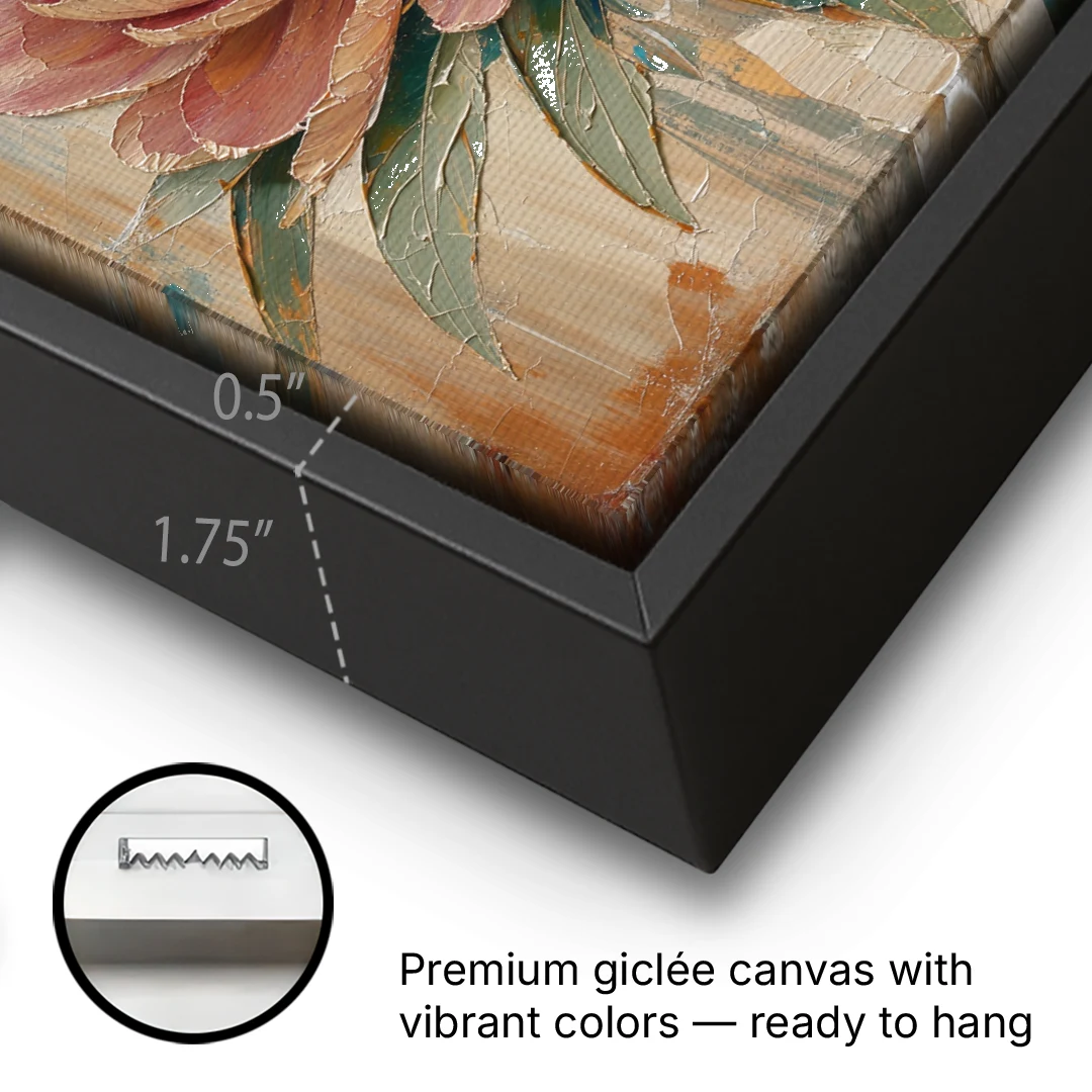 Textured Floral Painting of Three Blush Peonies - Black Framed Canvas Wall Art - Gallery Wrap Corner