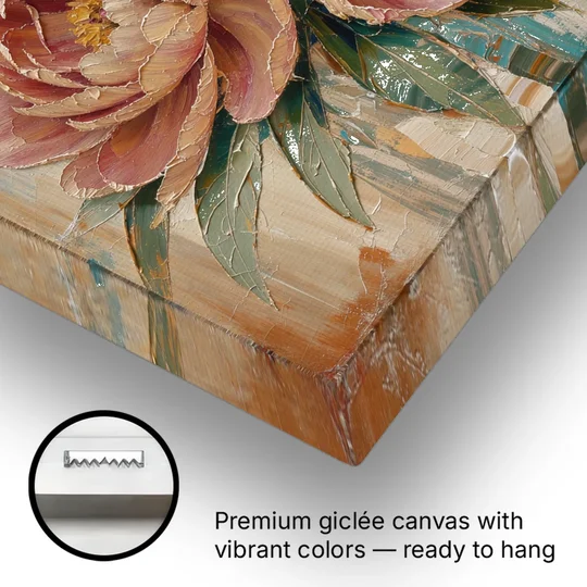 Textured Floral Painting of Three Blush Peonies - Canvas Wall Art - Gallery Wrap Corner