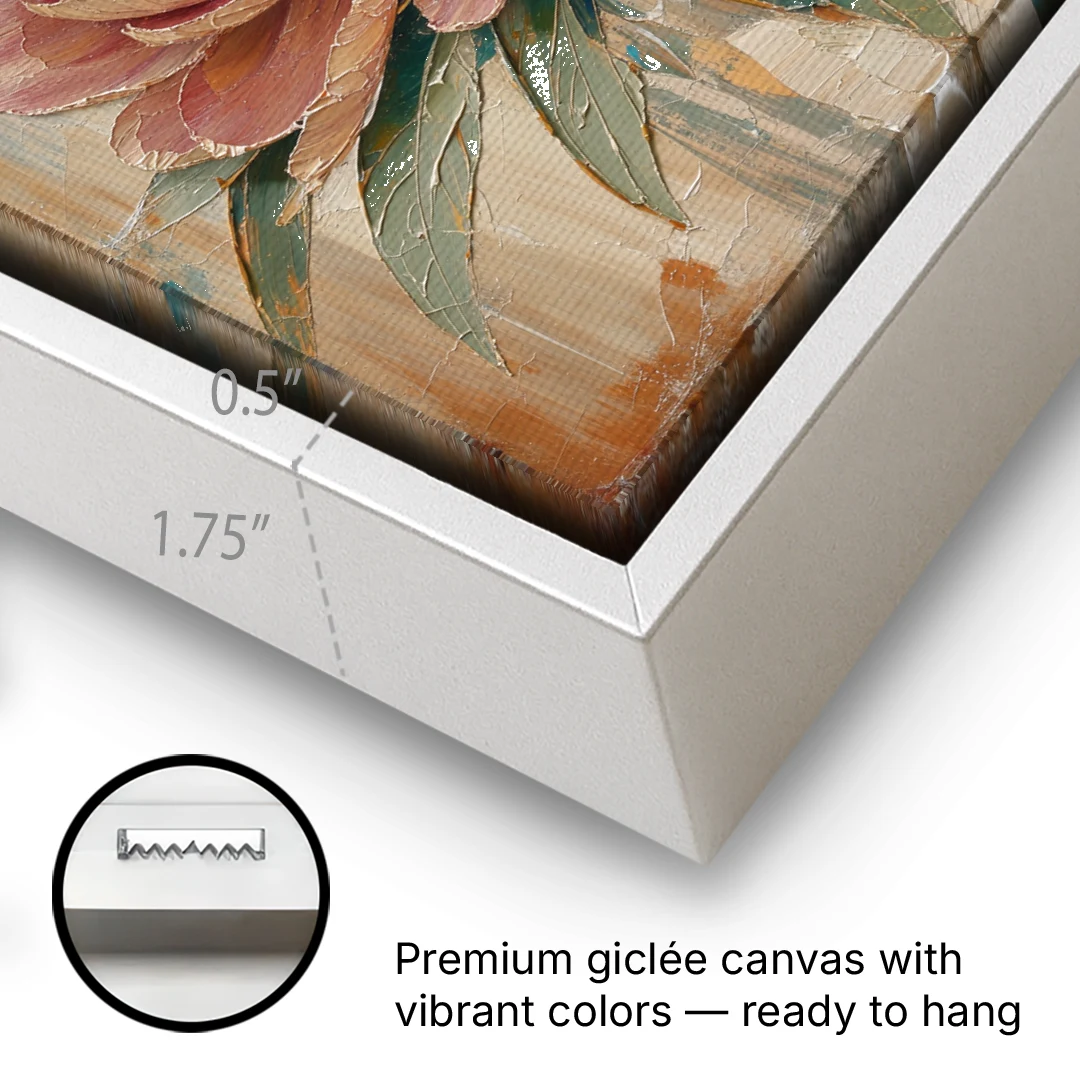 Textured Floral Painting of Three Blush Peonies - White Framed Canvas Wall Art - Gallery Wrap Corner