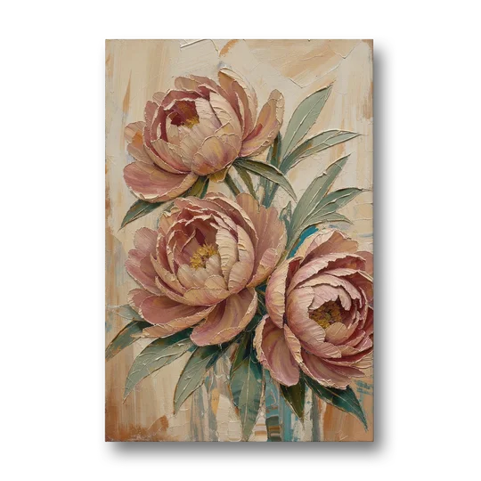 Textured Floral Painting of Three Blush Peonies - Canvas Wall Art - Front
