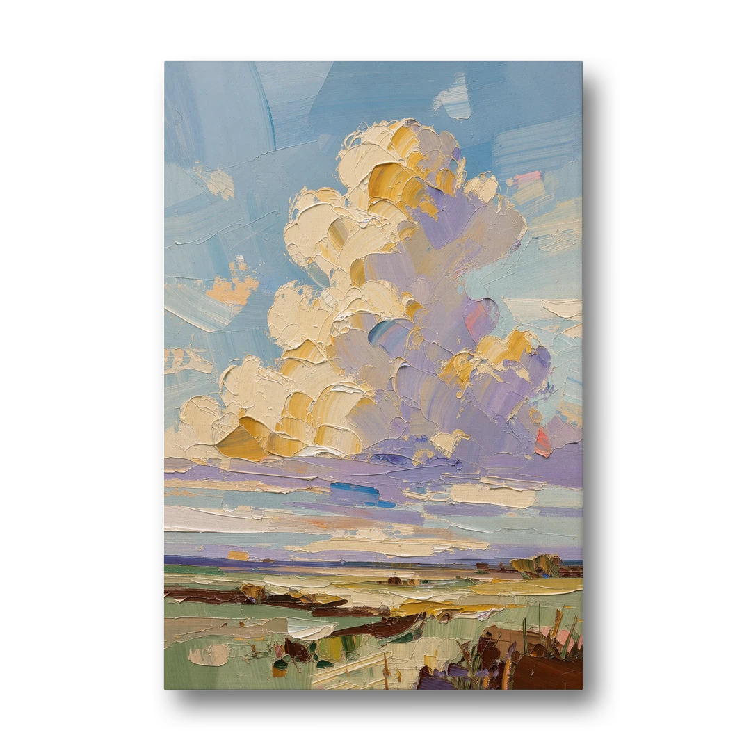 Textured Golden Cumulus Over Sage Field for the Living Room - Canvas Wall Art - Front