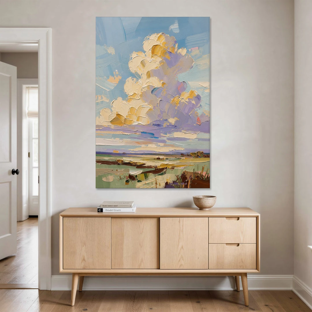 Textured Golden Cumulus Over Sage Field for the Living Room - Canvas Wall Art - Coffee Table - 40x60