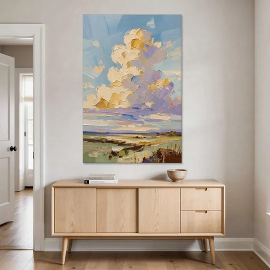 Textured Golden Cumulus Over Sage Field for the Living Room - Canvas Wall Art - Coffee Table - 40x60