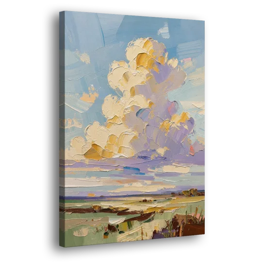 Textured Golden Cumulus Over Sage Field for the Living Room - Canvas Wall Art - Side