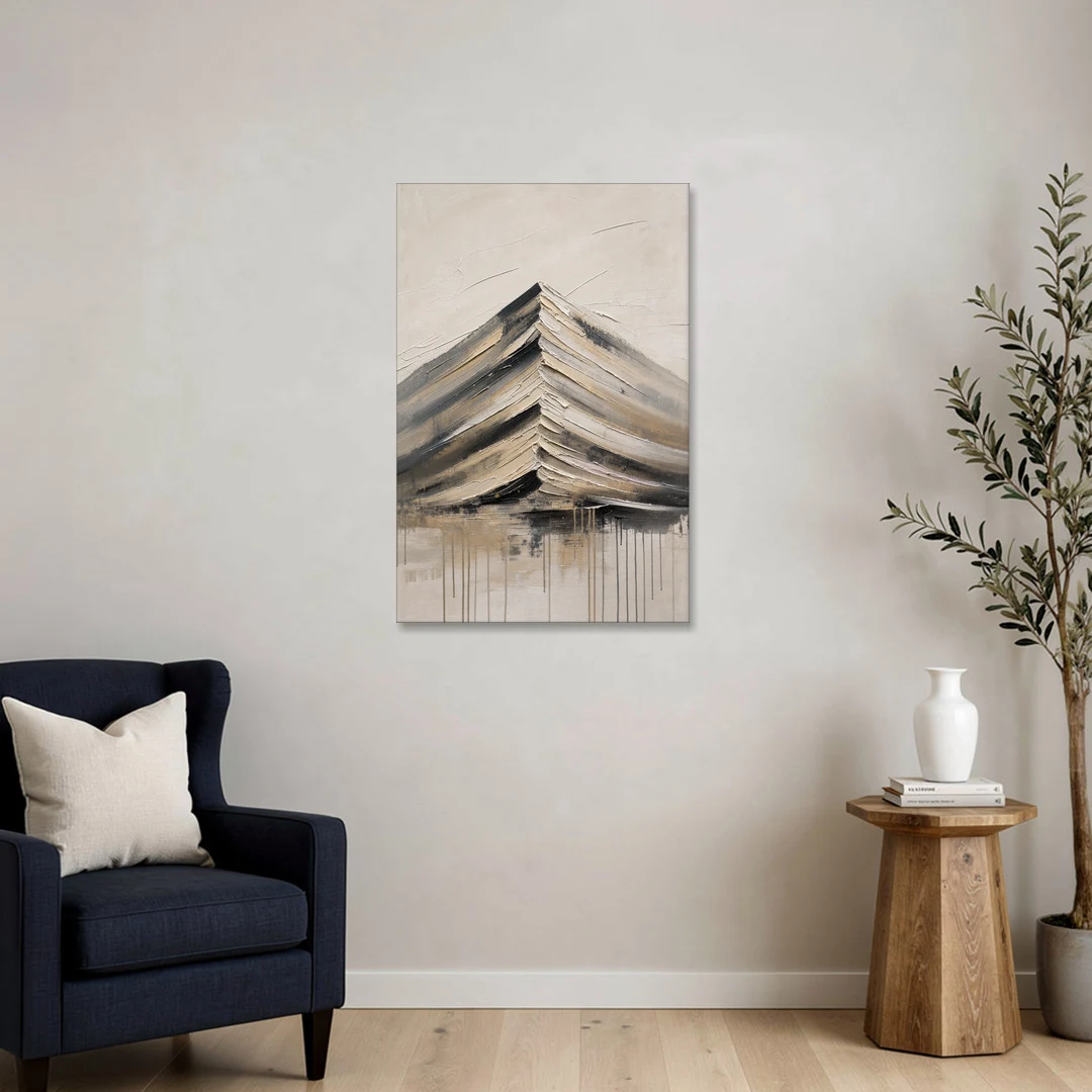 Textured Mountain Painting with Dripping Base - Canvas Wall Art - Sofa - 24x36