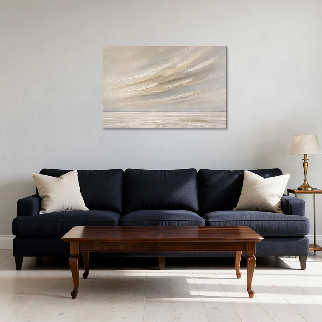 Textured Neutral Wall Art of Wind Streaks Over Flats - Canvas Wall Art - Sofa - 36x24