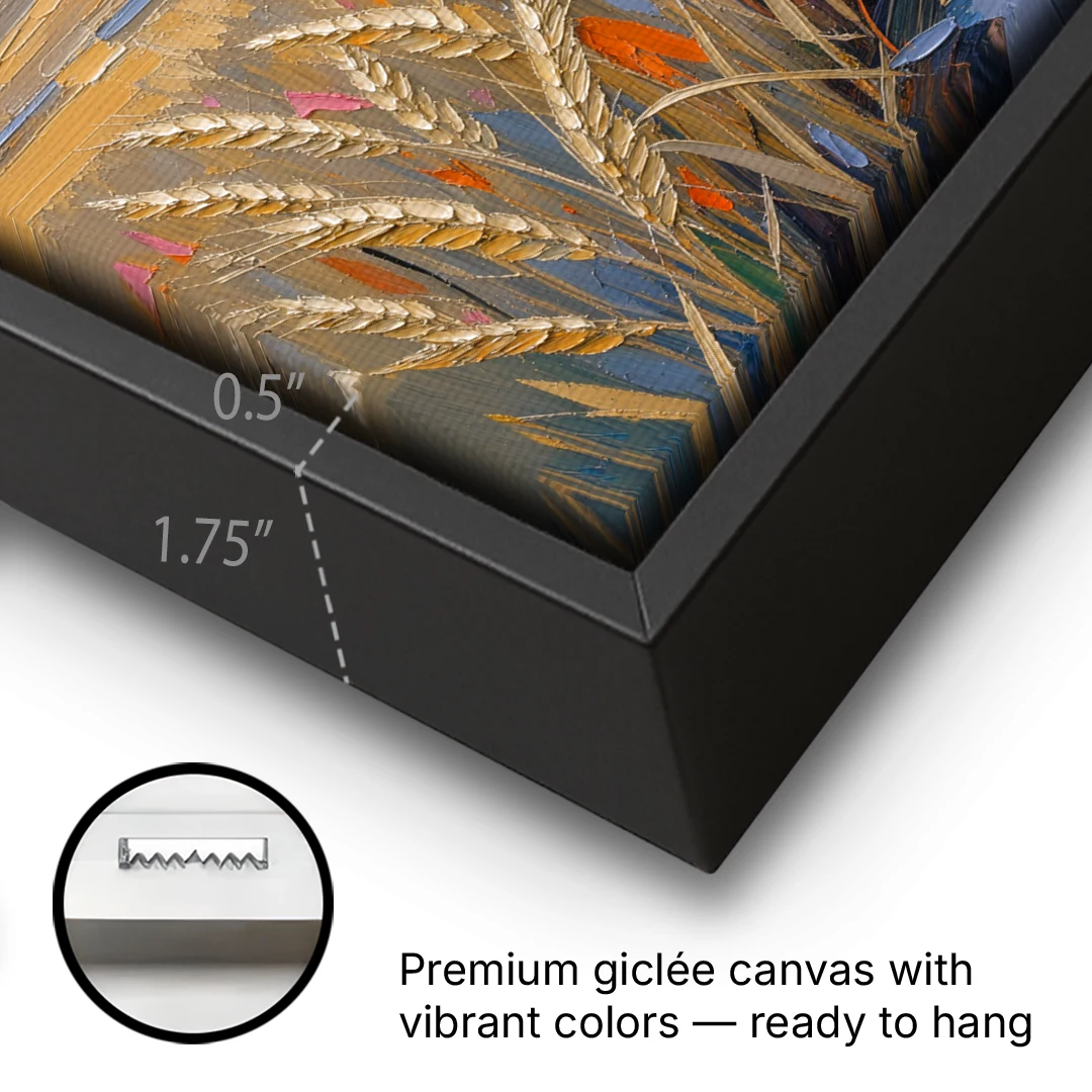 Textured Ripened Grain at Dusk - Black Framed Canvas Wall Art - Gallery Wrap Corner