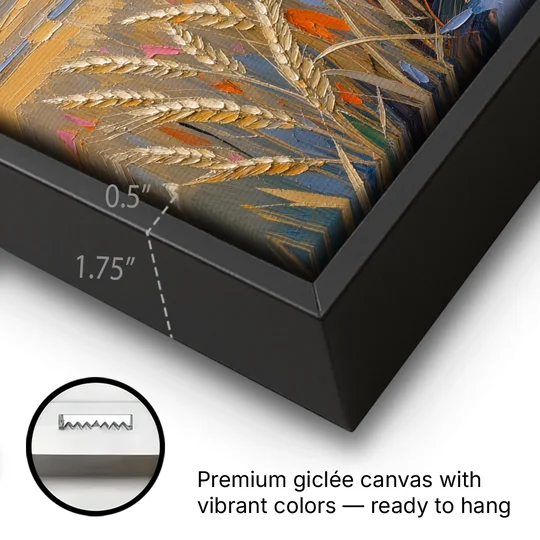 Textured Ripened Grain at Dusk - Black Framed Canvas Wall Art - Gallery Wrap Corner
