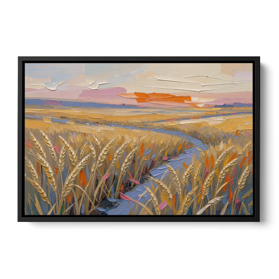 Textured Ripened Grain at Dusk - Black Framed Canvas Wall Art - Front