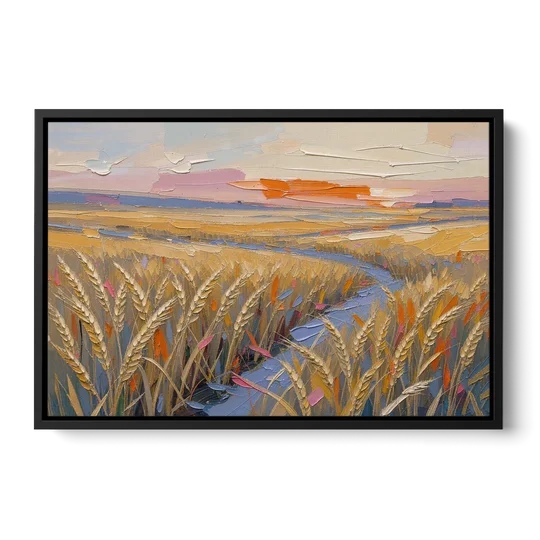 Textured Ripened Grain at Dusk - Black Framed Canvas Wall Art - Front