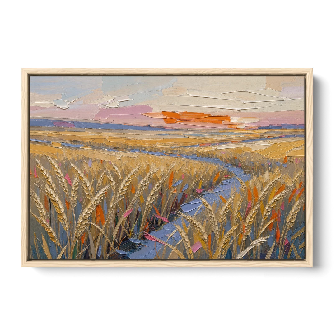 Textured Ripened Grain at Dusk - Oak Framed Canvas Wall Art - Front