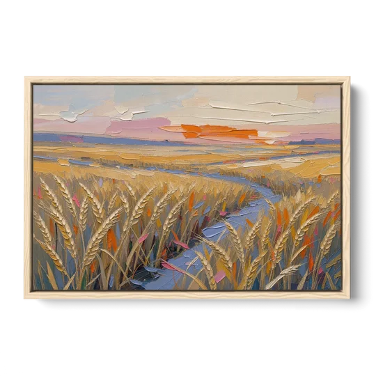 Textured Ripened Grain at Dusk - Oak Framed Canvas Wall Art - Front