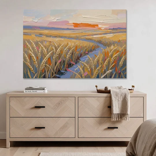 Textured Ripened Grain at Dusk - Canvas Wall Art - Coffee Table - 60x40
