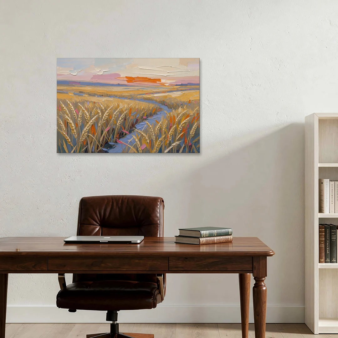 Textured Ripened Grain at Dusk - Canvas Wall Art - Office - 36x24