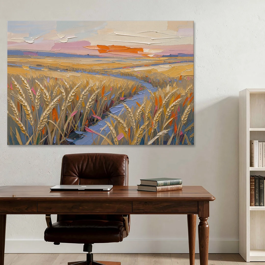 Textured Ripened Grain at Dusk - Canvas Wall Art - Office - 60x40