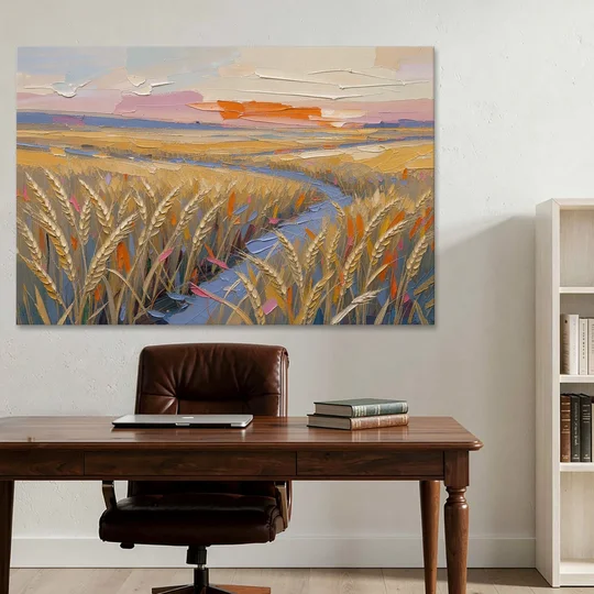 Textured Ripened Grain at Dusk - Canvas Wall Art - Office - 60x40