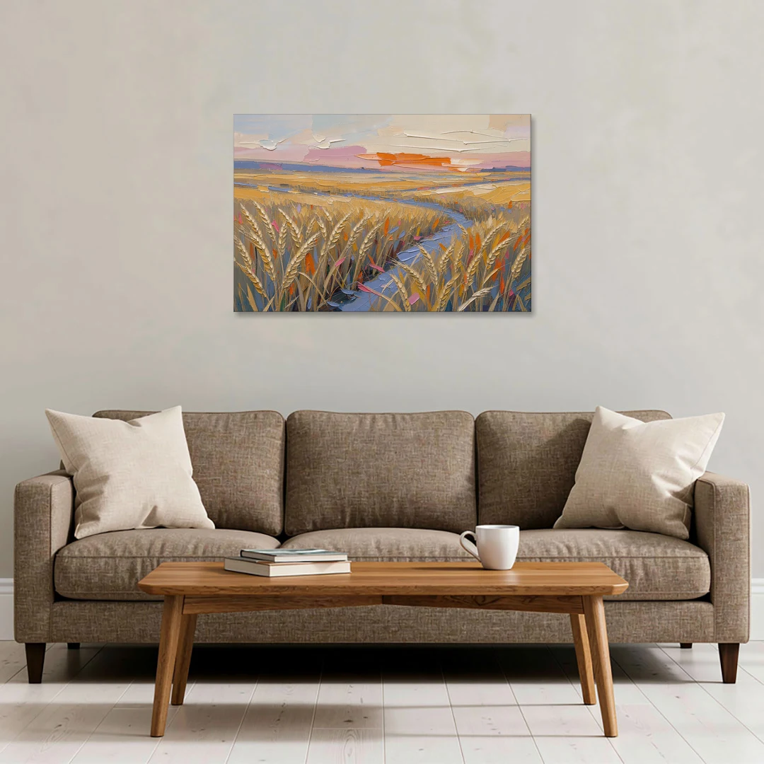 Textured Ripened Grain at Dusk - Canvas Wall Art - Sofa - 36x24
