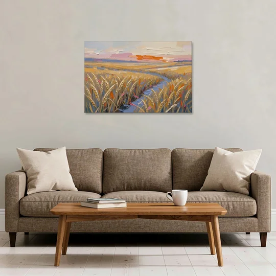 Textured Ripened Grain at Dusk - Canvas Wall Art - Sofa - 36x24