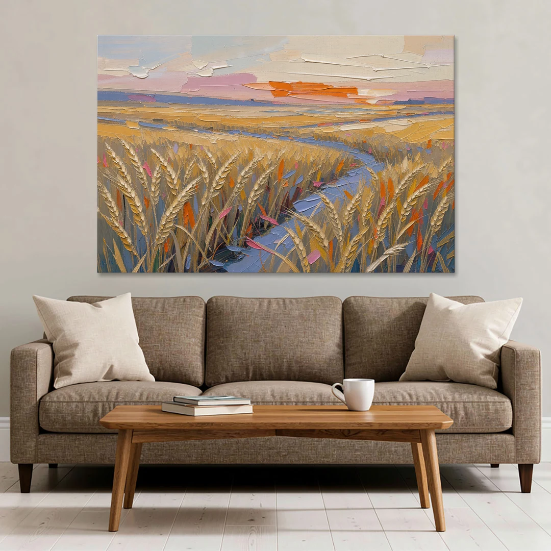 Textured Ripened Grain at Dusk - Canvas Wall Art - Sofa - 60x40