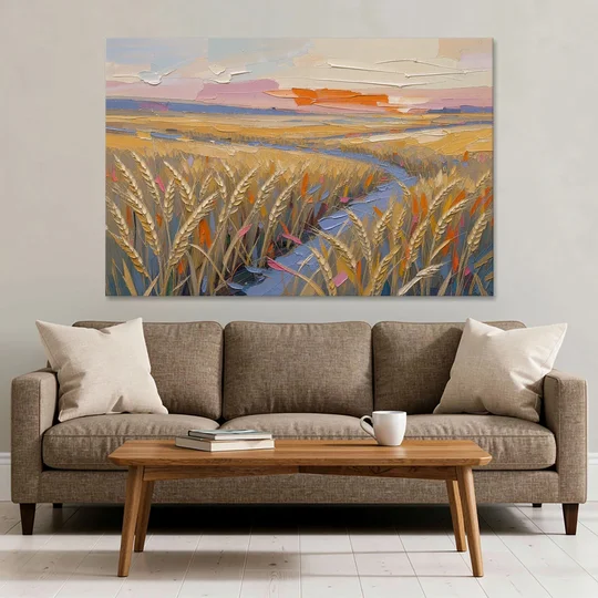 Textured Ripened Grain at Dusk - Canvas Wall Art - Sofa - 60x40