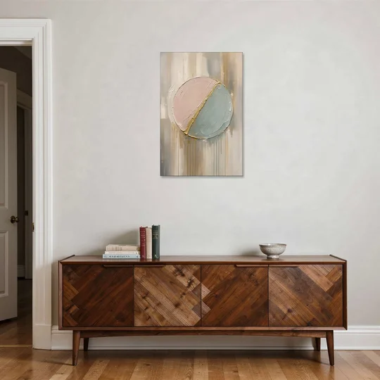 Textured Wall Art with Blush and Sea Glass Halves - Canvas Wall Art - Coffee Table - 24x36