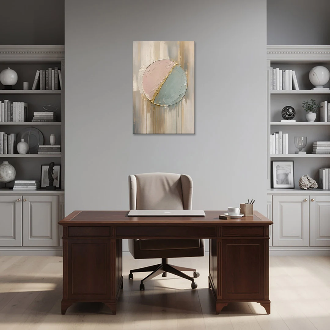 Textured Wall Art with Blush and Sea Glass Halves - Canvas Wall Art - Office - 24x36