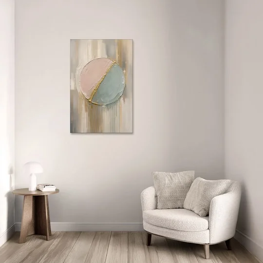 Textured Wall Art with Blush and Sea Glass Halves - Canvas Wall Art - Sofa - 24x36
