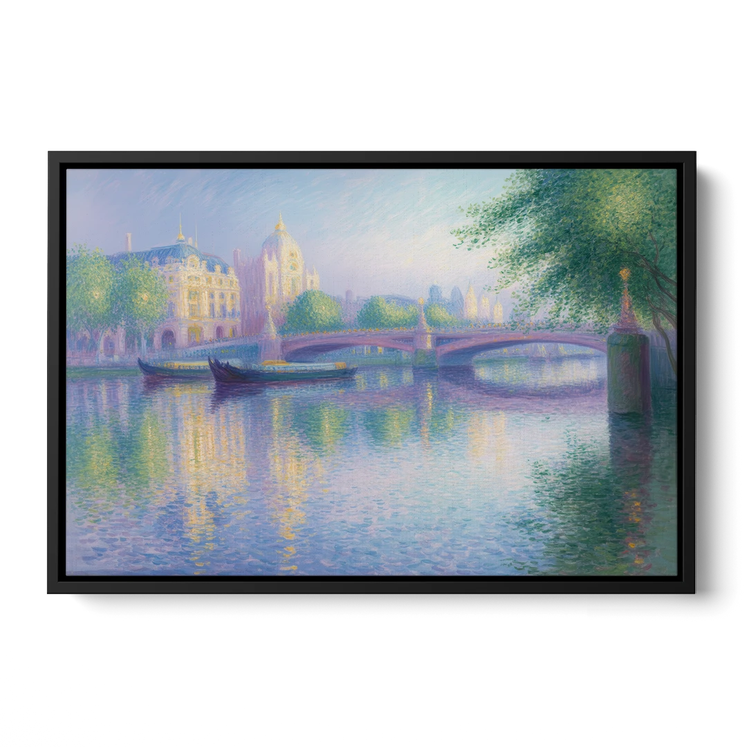 Thames Reflections - Black Framed Canvas Wall Art - Front
