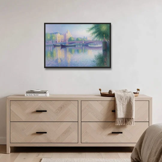Thames Reflections - Black Framed Canvas Wall Art - Coffee Table - 36x24