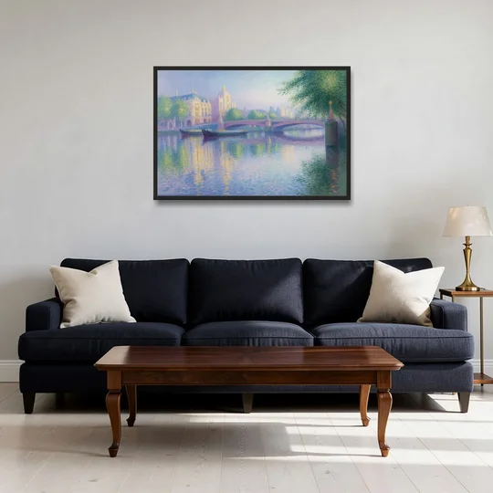 Thames Reflections - Black Framed Canvas Wall Art - Sofa - 36x24
