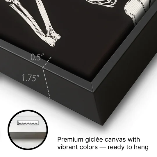 The Cool Halloween Skeleton - Black Framed Canvas Wall Art - Gallery Wrap Corner