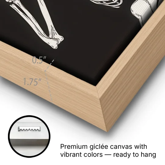 The Cool Halloween Skeleton - Oak Framed Canvas Wall Art - Gallery Wrap Corner