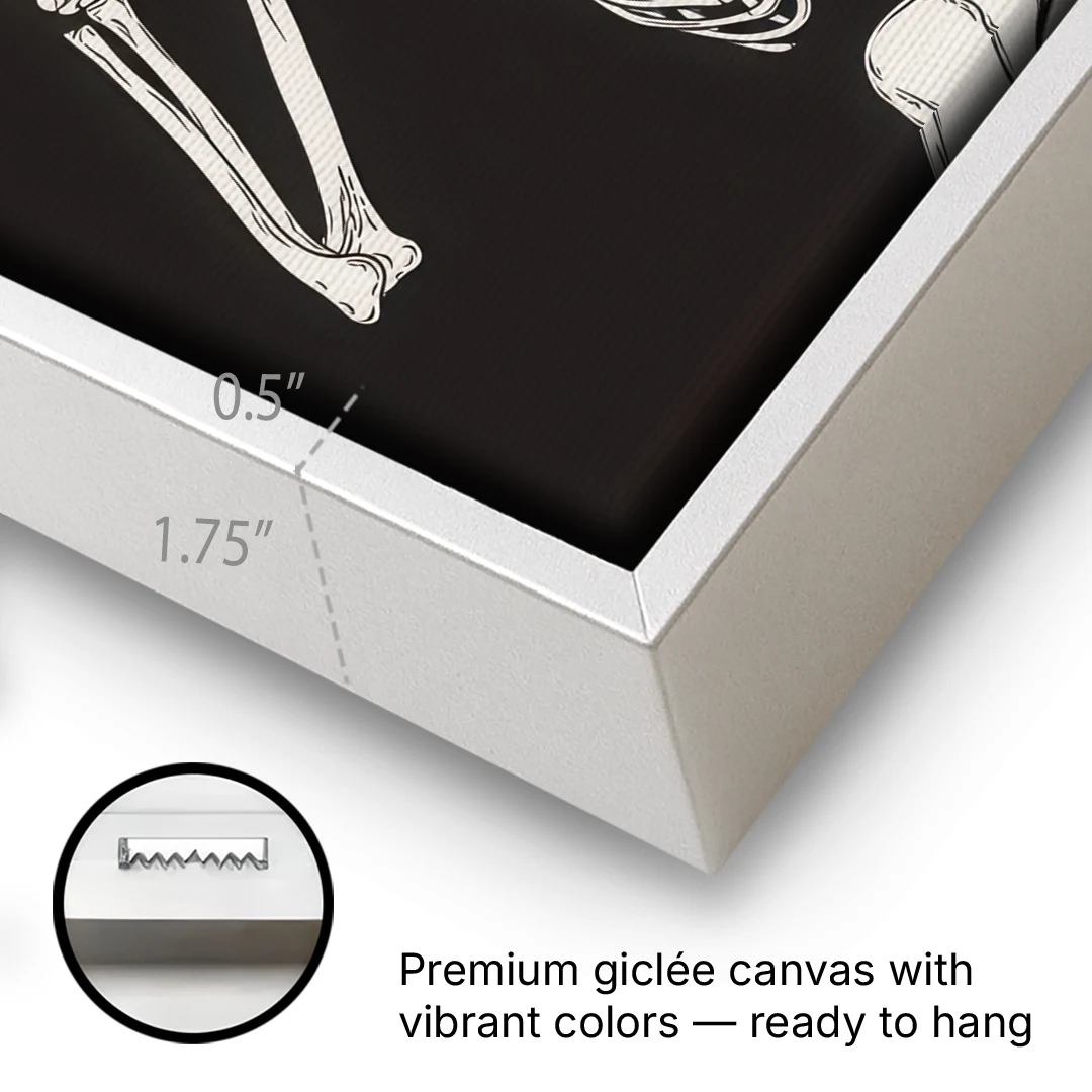 The Cool Halloween Skeleton - White Framed Canvas Wall Art - Gallery Wrap Corner