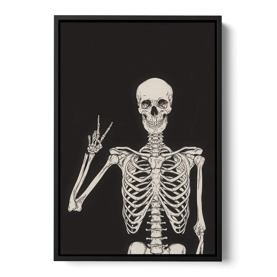 The Cool Halloween Skeleton - Black Framed Canvas Wall Art - Front