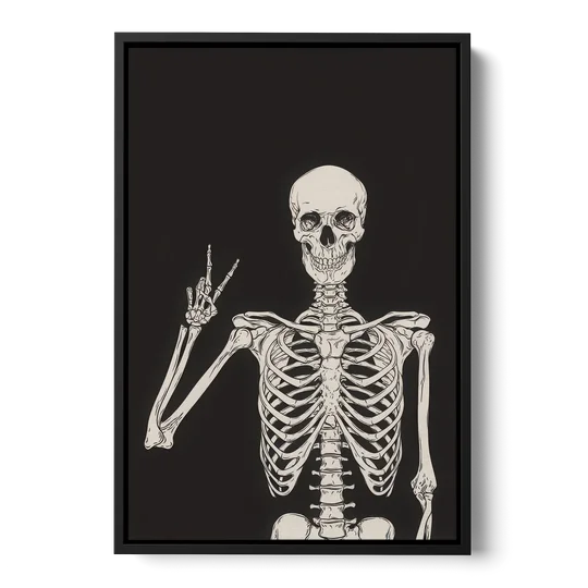 The Cool Halloween Skeleton - Black Framed Canvas Wall Art - Front